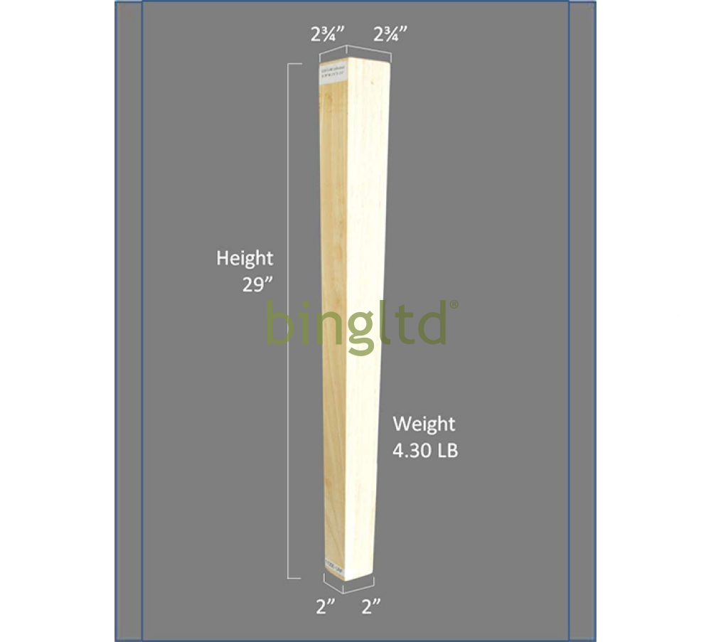 29’ Shaker Style Hardwood Table Leg (1135E-Unf) Legs