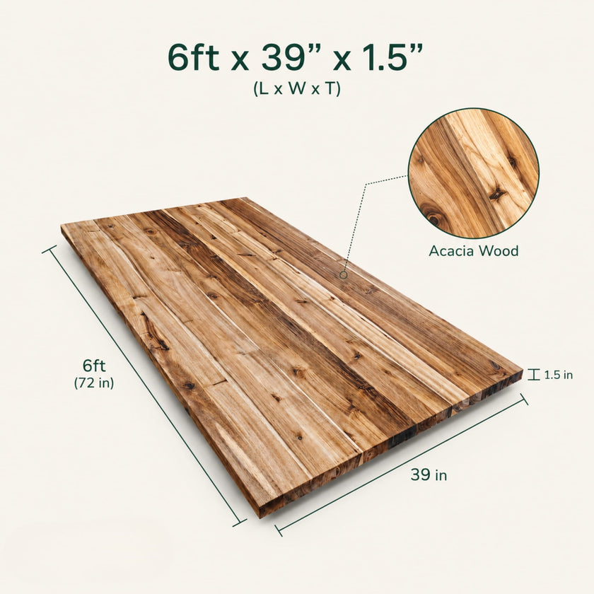 (DRAFT TEST) Full-Length Acacia Butcher Block Island Top (No Finger Joints) — 3 Options
