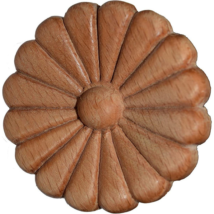 Bingltd - 2 1/4’ Long Round Beech Wood Flower Carved Furniture Decoration Unfinished Set Of 4