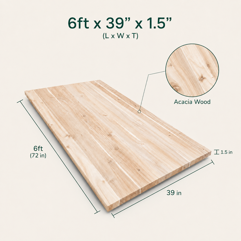 6 ft Full-Length Acacia Butcher Block Island Top (No Finger Joint)
