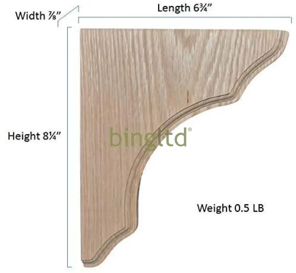 8 1/4’ Oak Shelf Support (Brk825-Oak-Unf) Corbels & Brackets
