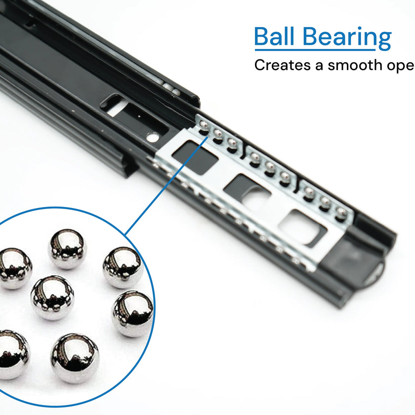 bingltd- Push to Open Drawer Slide, 3 Section Full Extension, Heavy Duty 150 LB Load Capacity, Especially for Handleless Cabinet & Drawer, Ball Bearing, Side Mount, Black
