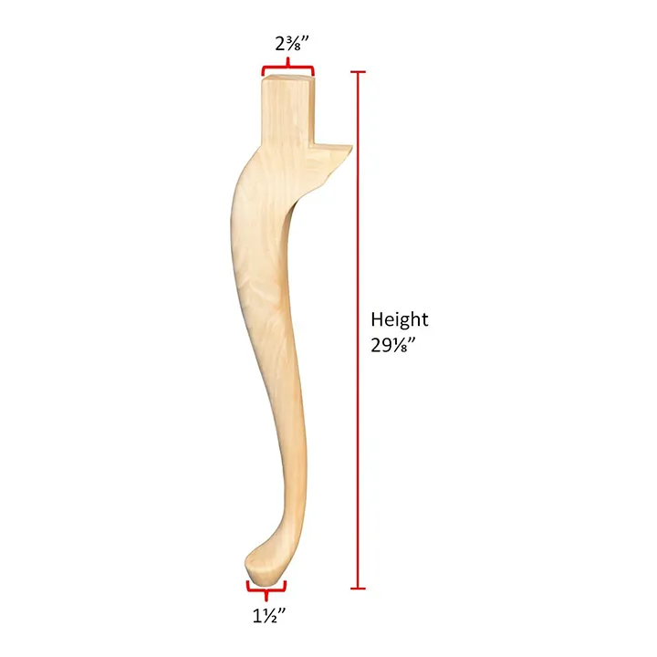 29 1/8’ Queen Anne Hardwood Table Leg (Tl-660-Rw-Unf) Legs